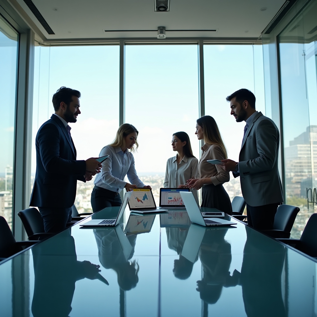 Echipă care lucrează la strategie digitală avansată